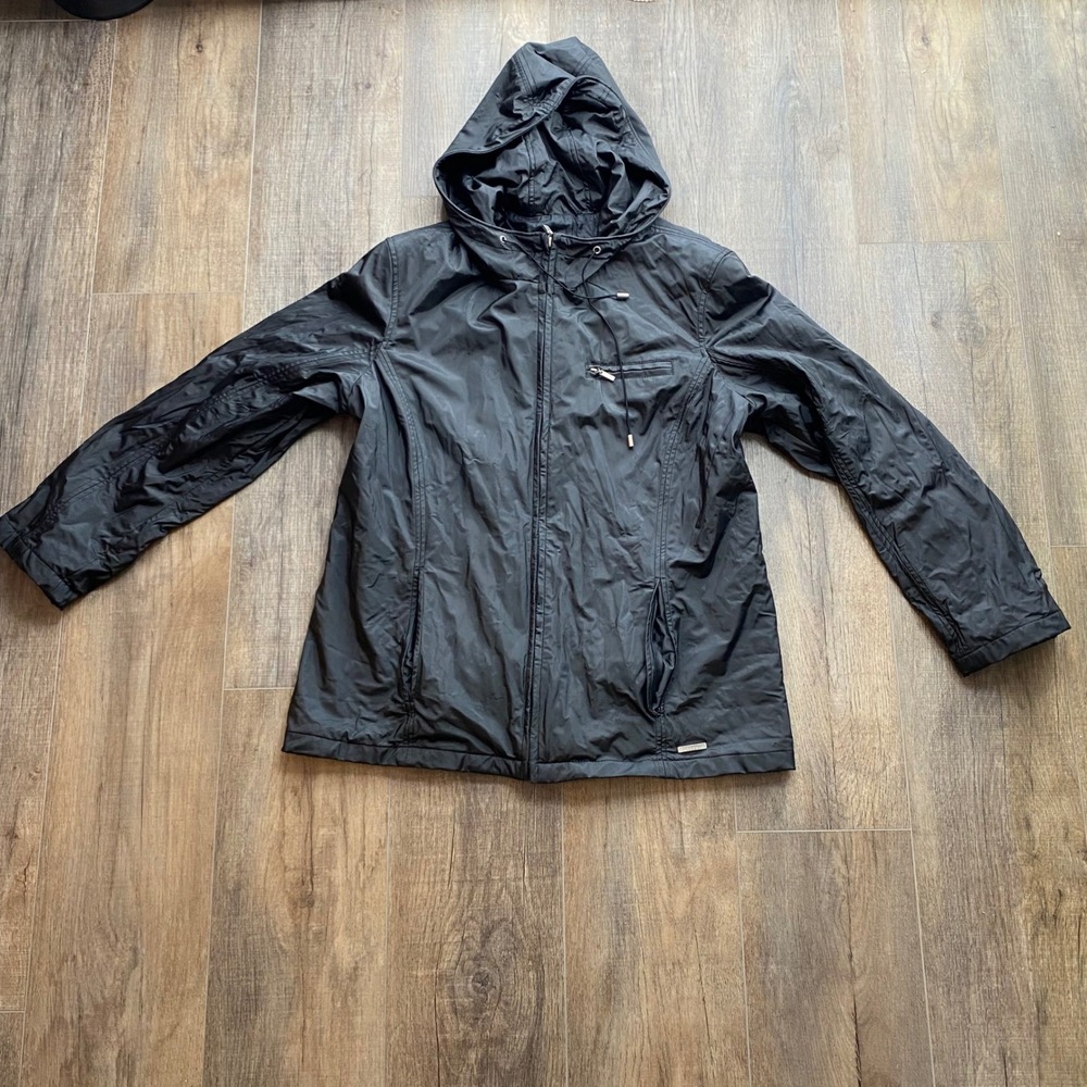 Outbrook Black Hooded Windbreaker Jacket Womens Large L 12/14‎ Full Zip Utility